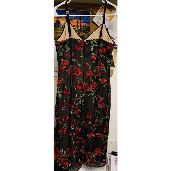 BCBG Maxazria Women's Size 6 Embroidered Rose Black Midi Dress - Picture 6 of 11